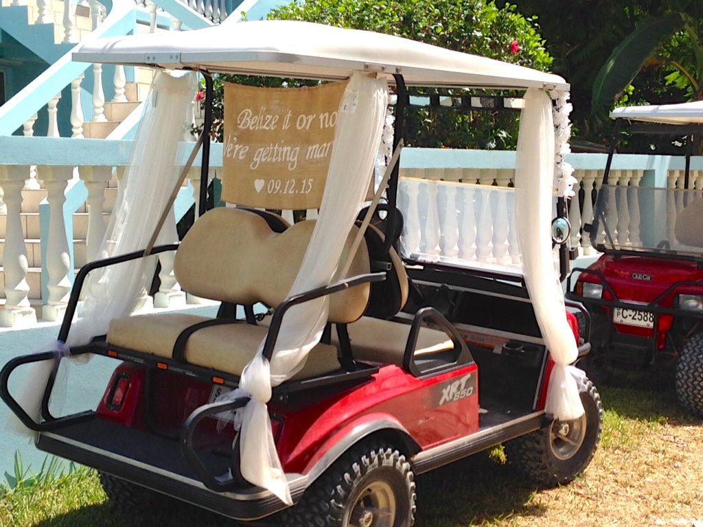 Ambergris Caye Wedding golf cart Sunset Beach Resort