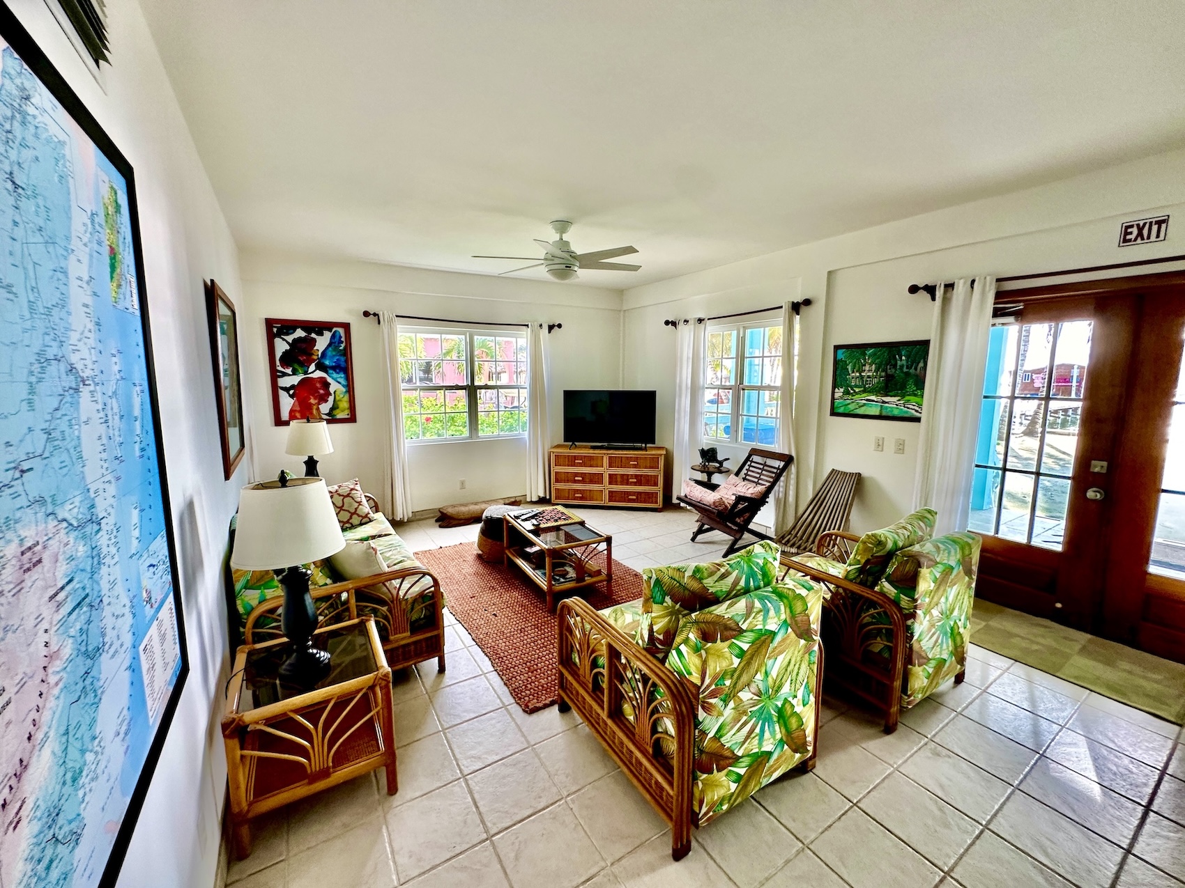 Living area; porch doors to right